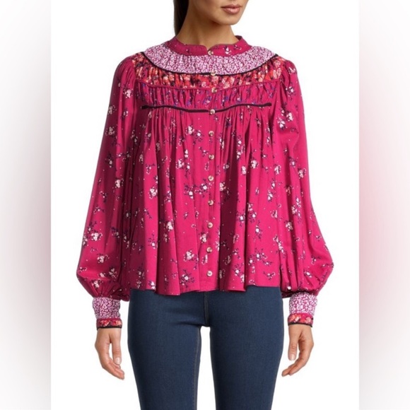 Free People Tops - Free People Paloma Floral Poet Top Women’s size Medium Worn once New Condition
